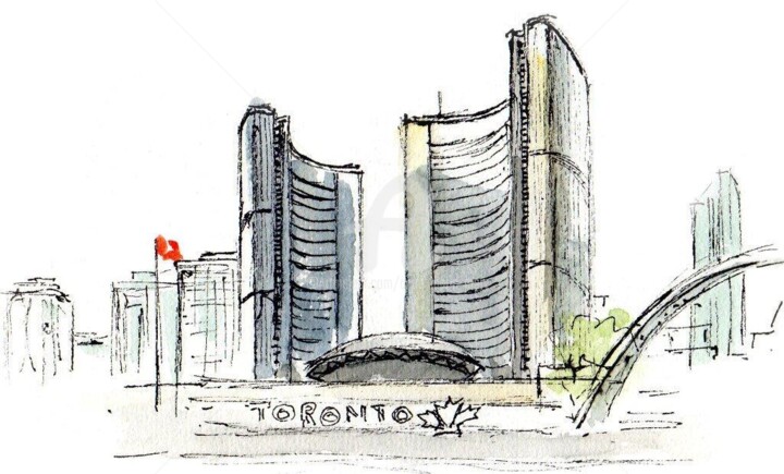 Dessin intitulée "Toronto" par Anne-Marie Mary, Œuvre d'art originale