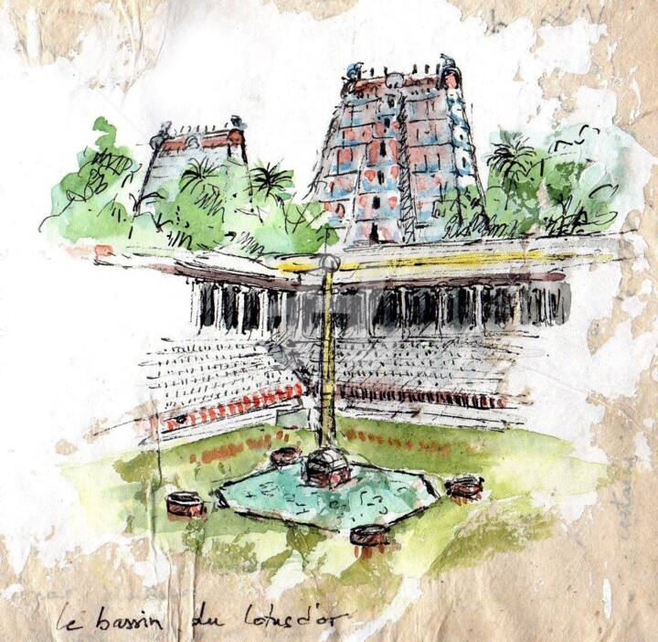 Painting titled "Maduraï ( temple Me…" by Anne-Marie Mary, Original Artwork