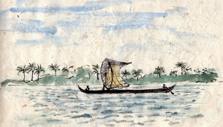 Pintura intitulada "Sur les Backwaters" por Anne-Marie Mary, Obras de arte originais