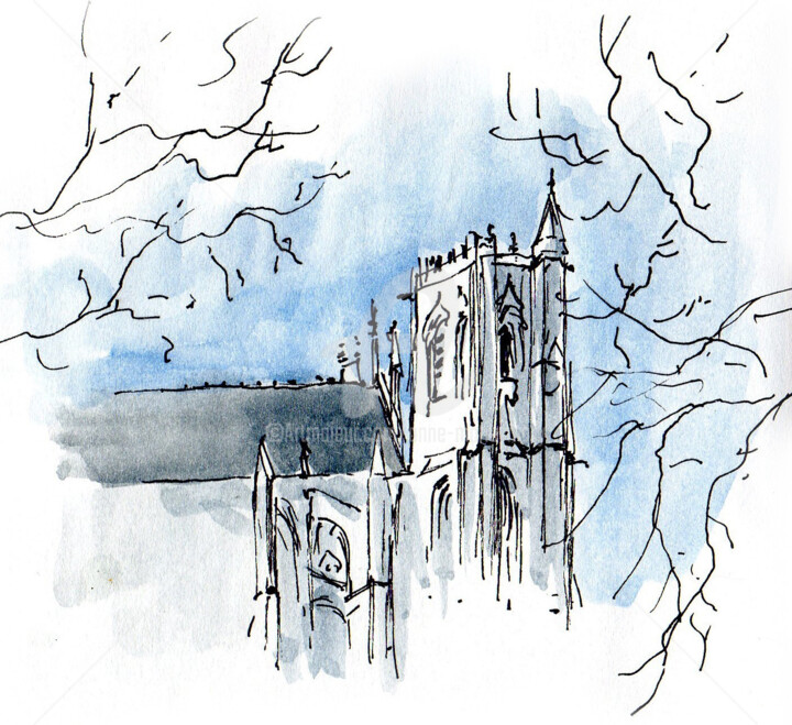 Dessin intitulée "cathédrale d'Amiens…" par Anne-Marie Mary, Œuvre d'art originale