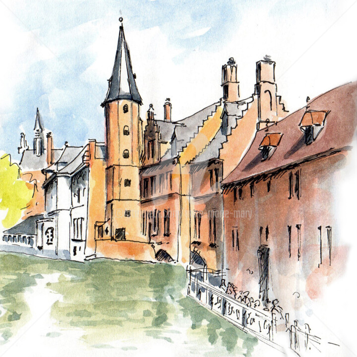 Zeichnungen mit dem Titel "Bruges" von Anne-Marie Mary, Original-Kunstwerk
