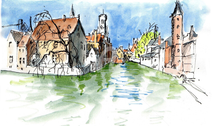 Painting titled "croquis Bruges 2" by Anne-Marie Mary, Original Artwork