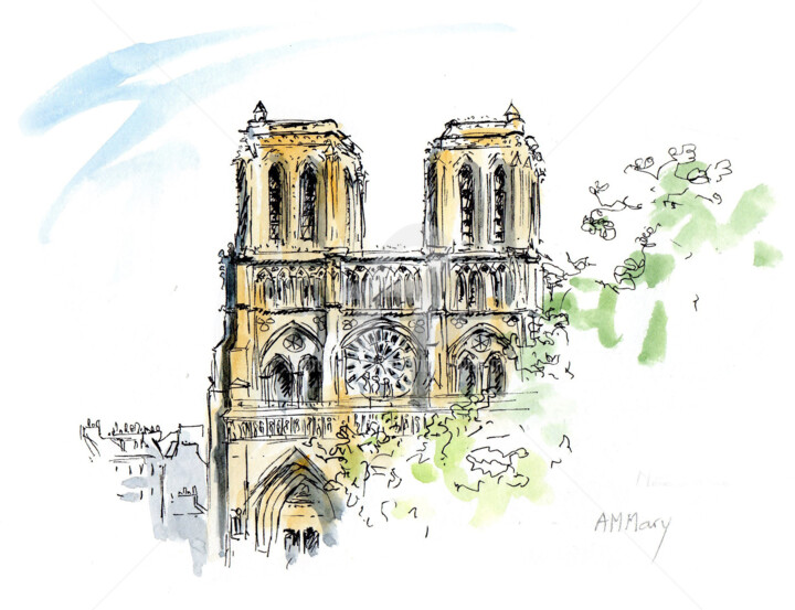 Картина под названием "Notre Dame de Paris" - Anne-Marie Mary, Подлинное произведение искусства