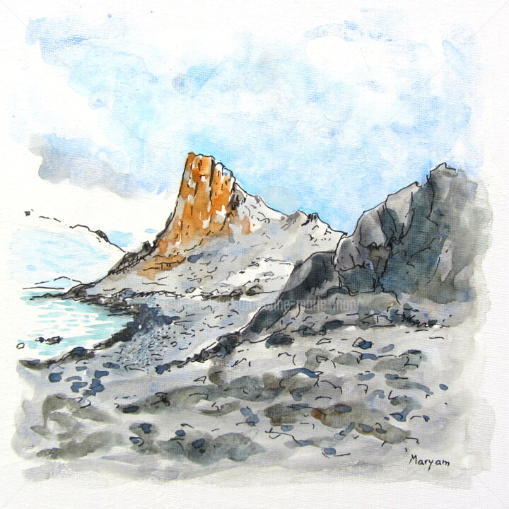 Peinture intitulée "(2) Sur l'île Halfm…" par Anne-Marie Mary, Œuvre d'art originale, Aquarelle Monté sur Autre panneau rigi…