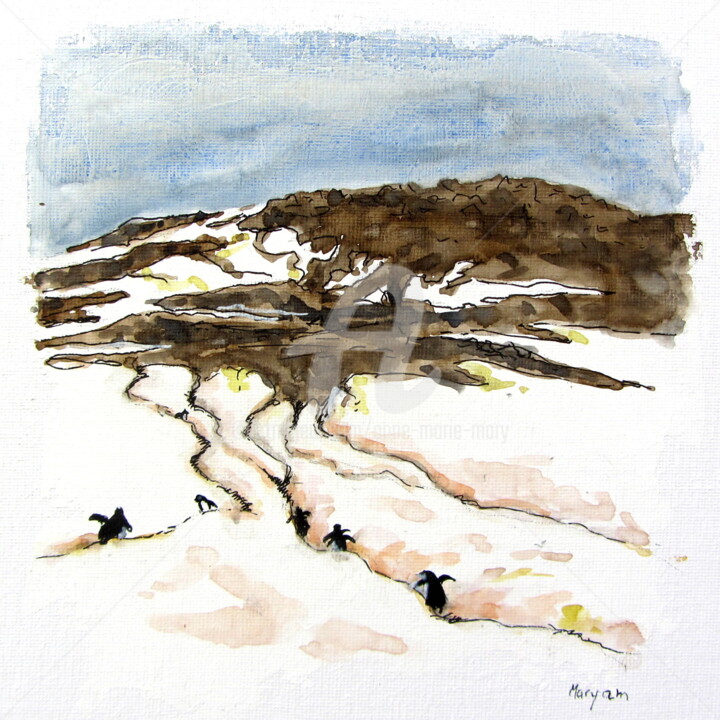 Painting titled "(3)Les autoroutes à…" by Anne-Marie Mary, Original Artwork, Watercolor Mounted on Other rigid panel