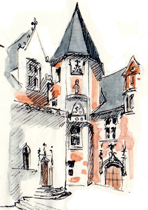 Drawing titled "Le Clos Lucé" by Anne-Marie Mary, Original Artwork, Watercolor