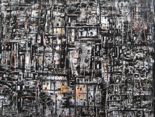 Peinture intitulée "façades 2" par Anne-Marie Mary, Œuvre d'art originale, Acrylique Monté sur Panneau de bois