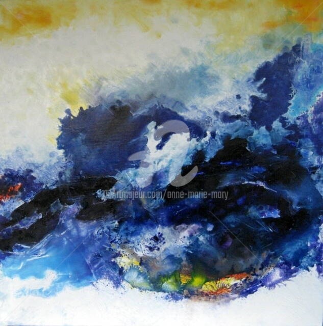 Painting titled "Nuages" by Anne-Marie Mary, Original Artwork, Oil Mounted on Wood Stretcher frame