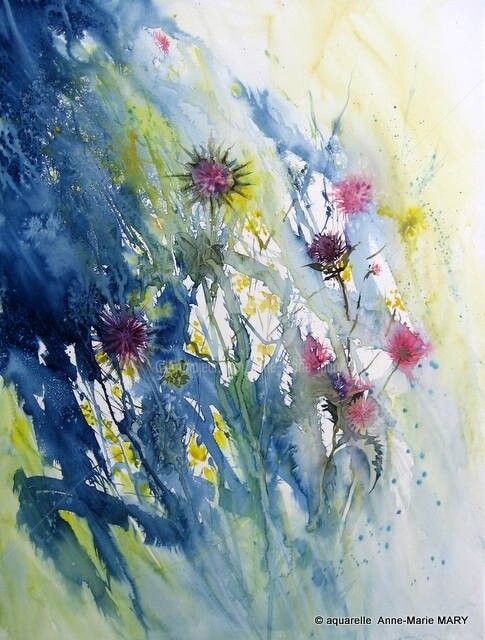 Peinture intitulée "bouquet champêtre a…" par Anne-Marie Mary, Œuvre d'art originale