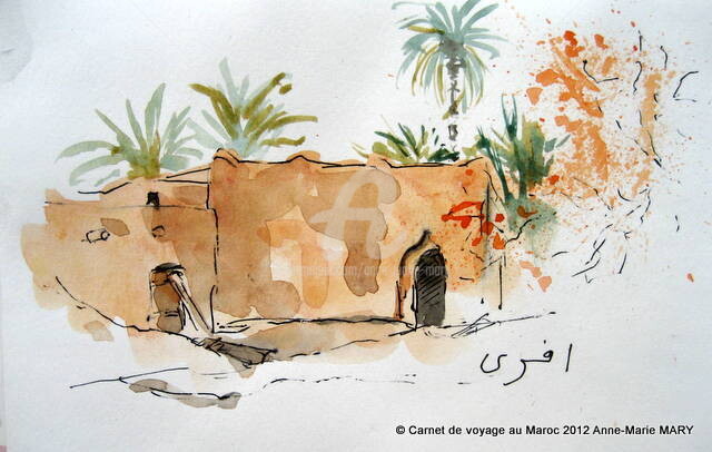 Dessin intitulée "carnet maroc 2012" par Anne-Marie Mary, Œuvre d'art originale