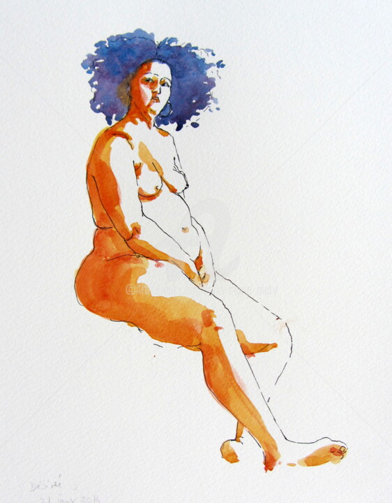 Painting titled "croquis Désirée 15…" by Anne-Marie Mary, Original Artwork, Watercolor