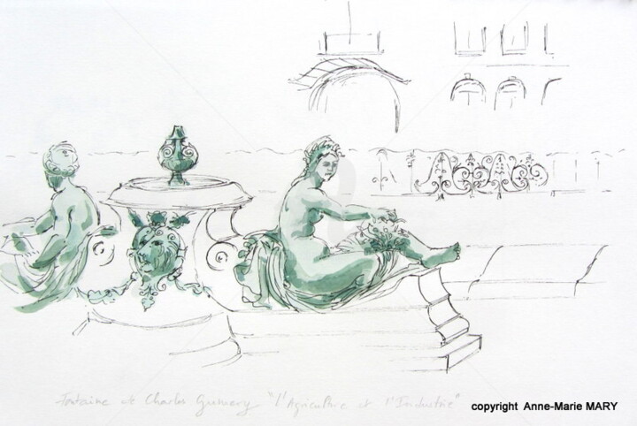 Drawing titled "Paris-juin-2014-" by Anne-Marie Mary, Original Artwork, Ink