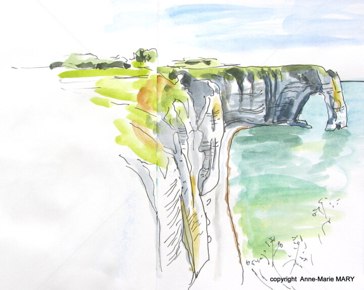 Dessin intitulée "Falaise d'Etretat-j…" par Anne-Marie Mary, Œuvre d'art originale, Marqueur