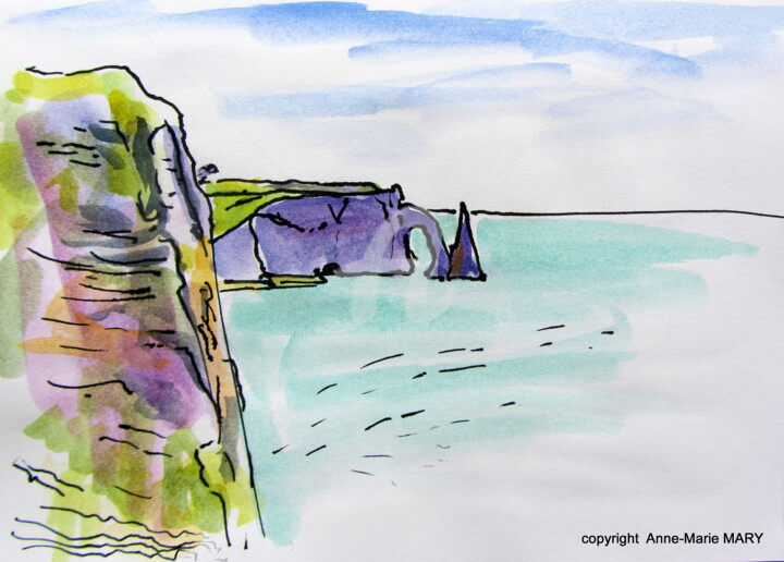 Drawing titled "Falaise d'Etretat-j…" by Anne-Marie Mary, Original Artwork, Marker