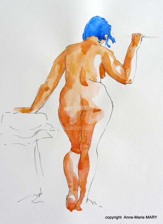 Drawing titled "croquis Désirée 26…" by Anne-Marie Mary, Original Artwork, Ink