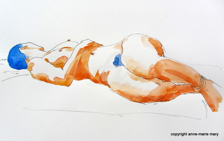 Painting titled "croquis Solenn 5 dé…" by Anne-Marie Mary, Original Artwork, Ink