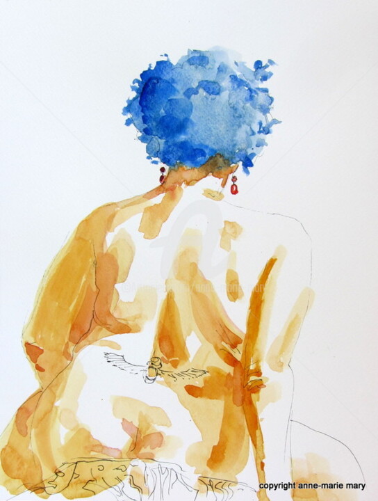 Painting titled "croquis Désirée 4 f…" by Anne-Marie Mary, Original Artwork, Watercolor