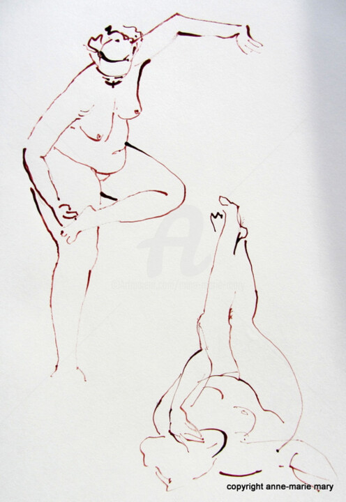 Drawing titled "croquis Désirée 2 m…" by Anne-Marie Mary, Original Artwork, Ink