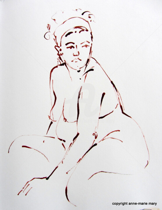 Drawing titled "croquis Désirée  5…" by Anne-Marie Mary, Original Artwork, Ink
