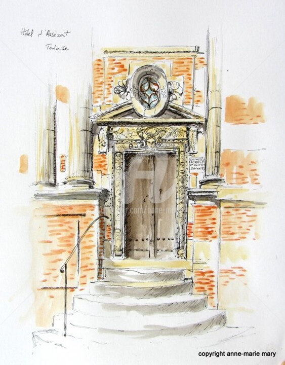 Drawing titled "Hôtel d'Assézat Tou…" by Anne-Marie Mary, Original Artwork, Ink