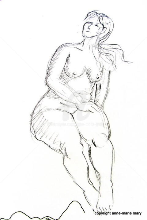 Tekening getiteld "croquis Caroline 18…" door Anne-Marie Mary, Origineel Kunstwerk, Grafiet