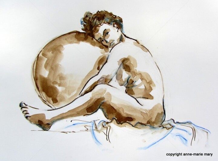 Рисунок под названием "croquis Alix 21 nov…" - Anne-Marie Mary, Подлинное произведение искусства, Чернила
