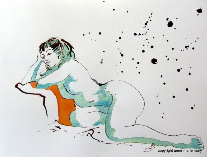 Drawing titled "croquis Maeva 2 déc…" by Anne-Marie Mary, Original Artwork, Ink