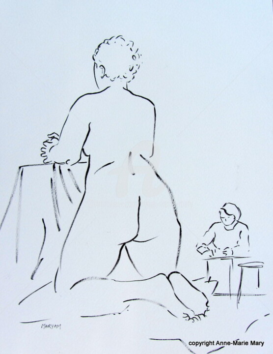 Drawing titled "croquis Désirée (2)…" by Anne-Marie Mary, Original Artwork, Ink