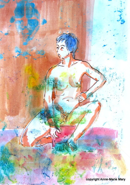 Painting titled "croquis Veronik (4)…" by Anne-Marie Mary, Original Artwork