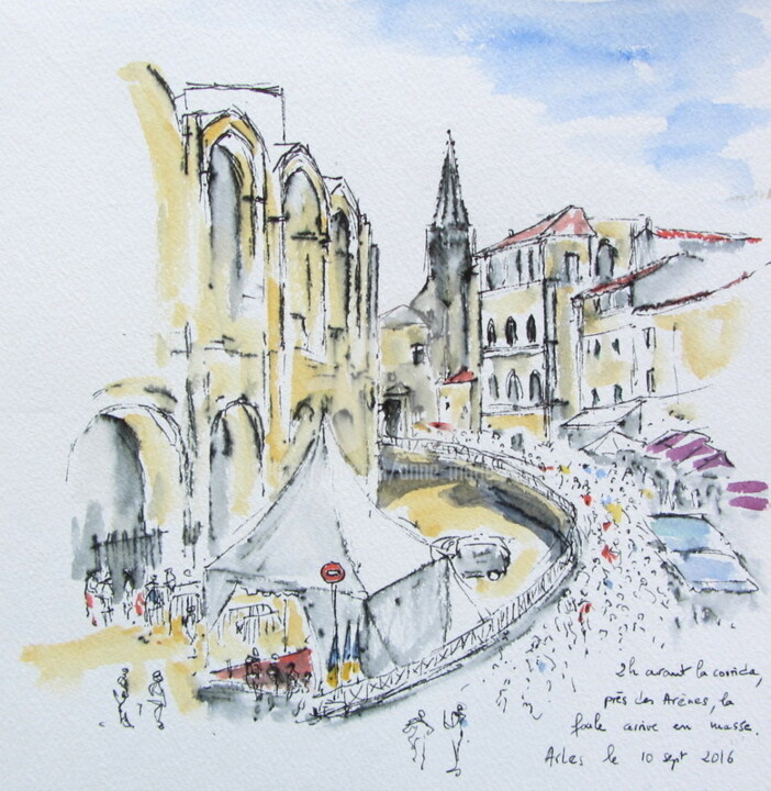 Dibujo titulada "Feria du riz Arles" por Anne-Marie Mary, Obra de arte original