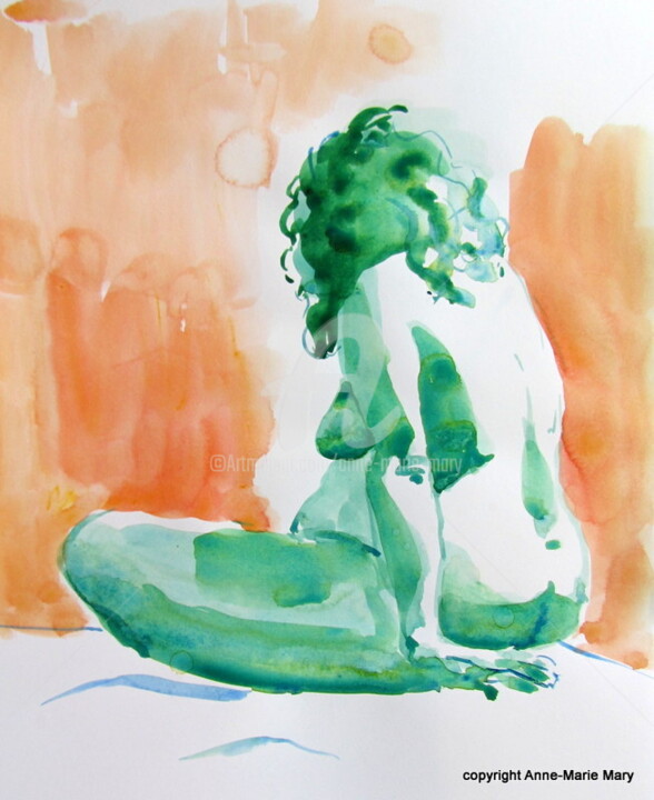 Painting titled "Croquis Mélissa (1)…" by Anne-Marie Mary, Original Artwork, Watercolor