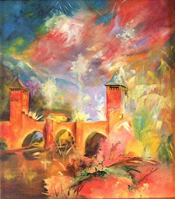 Painting titled "Pont valentré" by Anne Marie Mazzocchi, Original Artwork