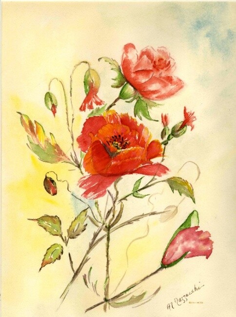 제목이 "rose pour un coquel…"인 미술작품 Anne Marie Mazzocchi로, 원작, 기름
