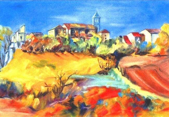 Painting titled "mon village" by Anne Marie Mazzocchi, Original Artwork, Oil
