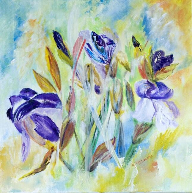 Peinture intitulée "fleurir en hiver" par Anne Marie Mazzocchi, Œuvre d'art originale