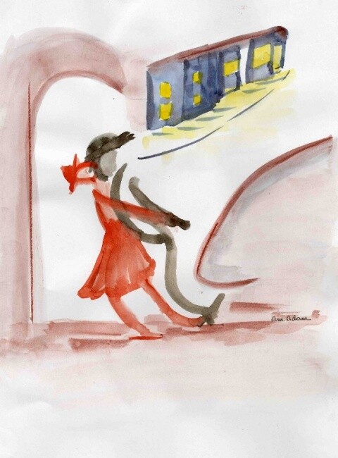 Tekening getiteld "rendez vous nocturne" door Anne Marie Mazzocchi, Origineel Kunstwerk