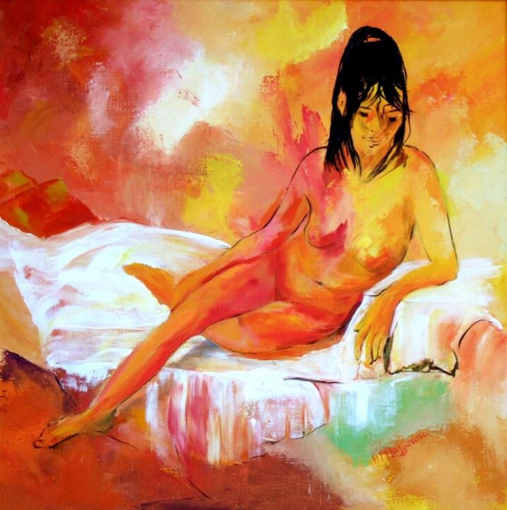 Pintura intitulada "4-Fanouchka songeuse" por Anne Marie Mazzocchi, Obras de arte originais, Óleo