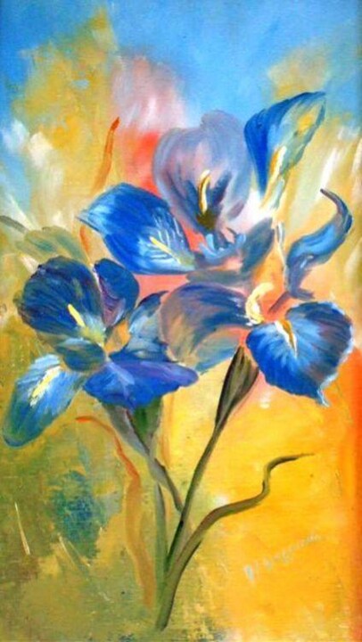 Painting titled "l'iris bleu" by Anne Marie Mazzocchi, Original Artwork