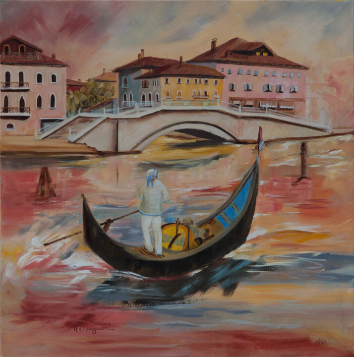 Painting titled "2014-venise-en-gond…" by Anne Marie Mazzocchi, Original Artwork, Oil