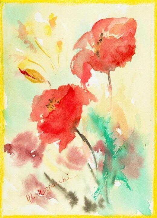 Painting titled "coquelicots_poste.j…" by Anne Marie Mazzocchi, Original Artwork