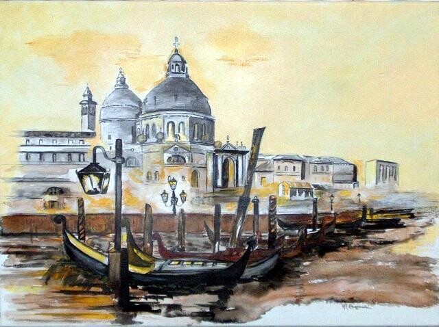 Painting titled "Venise encre sur to…" by Anne Marie Mazzocchi, Original Artwork, Ink