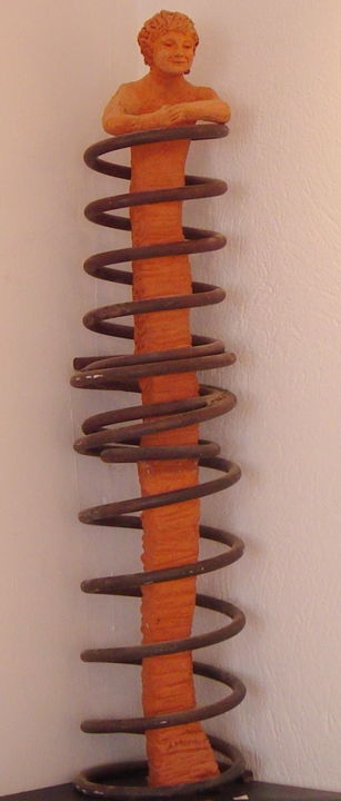 Sculpture intitulée "moqueuse du temps q…" par Anne Marie Mermet, Œuvre d'art originale, Terre cuite