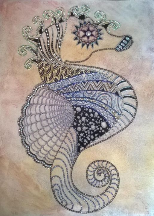 Drawing titled "Hippocampe" by Anne-Marie Musso, Original Artwork, Marker