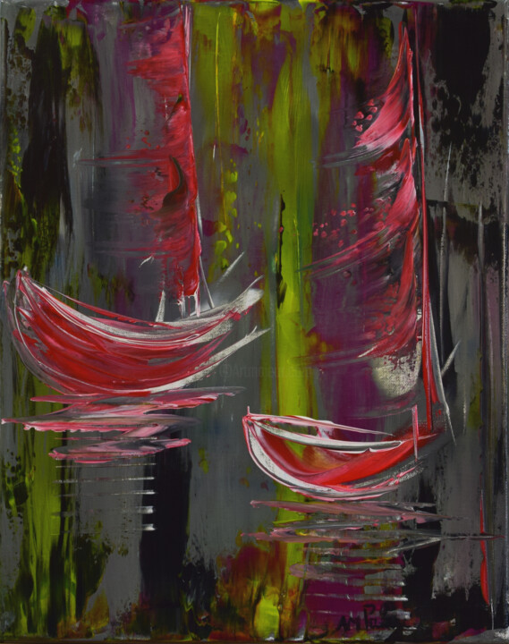 Peinture intitulée "Bateaux Rouges" par Anne Marie Palaze, Œuvre d'art originale, Acrylique