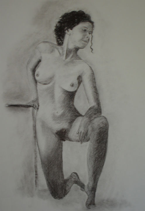 Drawing titled "nu" by Anne Marie Podrini, Original Artwork, Charcoal