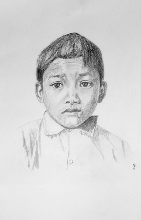 Dessin intitulée "enfant-du-nepal.jpg" par Anne-Marie Simard-Grasset, Œuvre d'art originale, Graphite