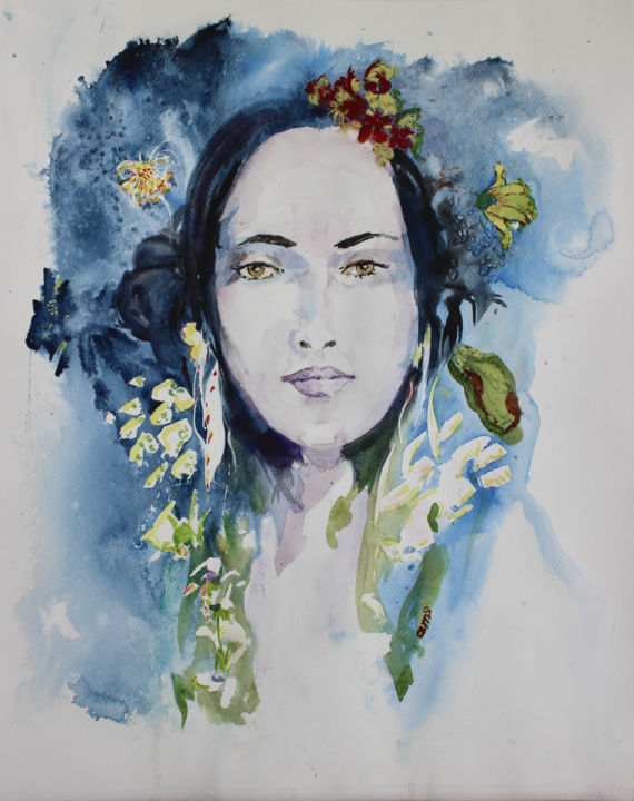 Painting titled "Muse" by Anne-Marie Simard-Grasset, Original Artwork, Watercolor