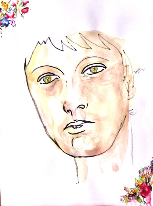 Картина под названием "jeune homme 2" - Anne-Marie Simard-Grasset, Подлинное произведение искусства, Акварель