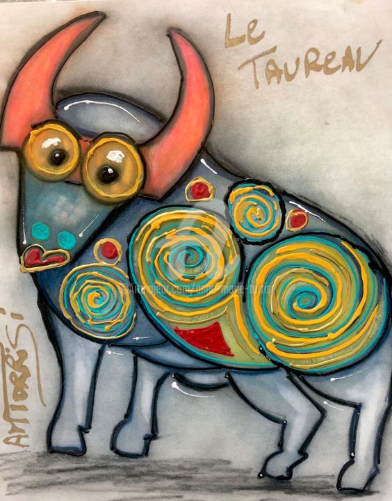 Disegno intitolato "LE TAUREAU pastel" da Anne Marie Torrisi, Opera d'arte originale, Pastello