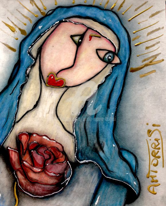 Dessin intitulée "SAINTE RITA" par Anne Marie Torrisi, Œuvre d'art originale, Pastel